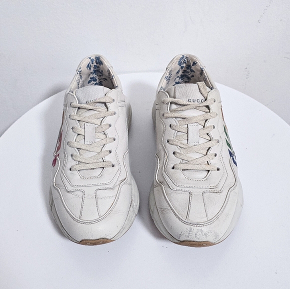 Gucci Rhyton cream chunky rainbow glitter logo casual sneakers size 36.5 - Picture 3 of 11